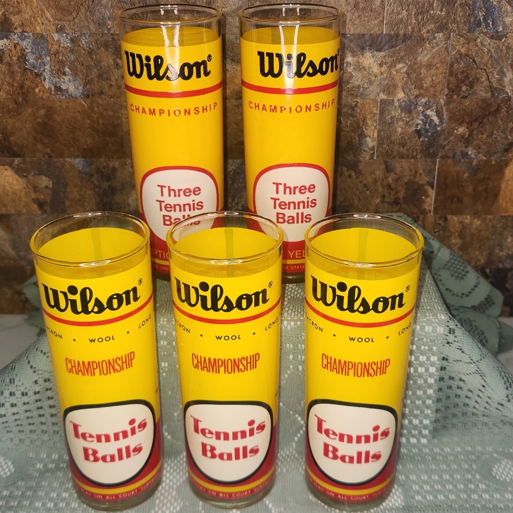 Vintage Wilson Tennis Ball Can 7" Tall Highball Tumbler Drink Glasses Set of 5